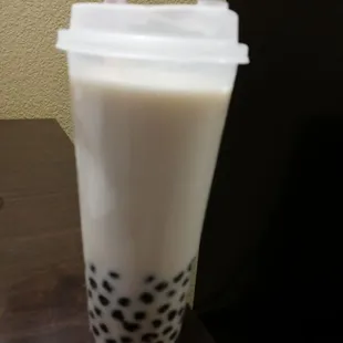 Glass of milk with Boba.  The milk is $2 in your baba is like another dollar
