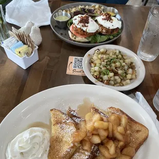 CHALLAH APPLE FRENCH TOAST, HOUSE POTATOES, and Eggs Benidict Special