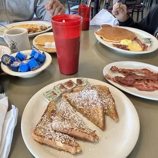 French toast, bacon, kids pancake meal and Meat Lovers Omelette! Yum yum