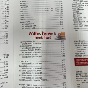 a menu for breakfast and lunch