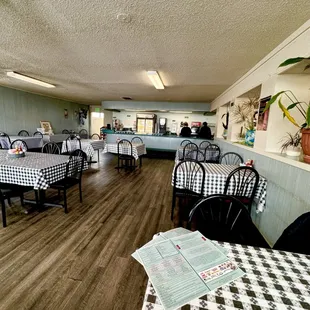 tables and chairs in a restaurant