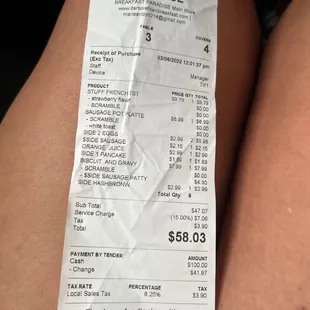 the receipt for breakfast paradise