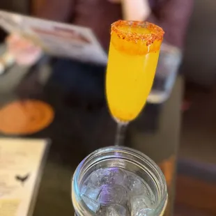 CHAMANGO MIMOSA chamoy and tajin rim, mango purée, and brut