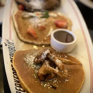 Flight of 3 starring the summer special crispy mushrooms and cornbread pancake
