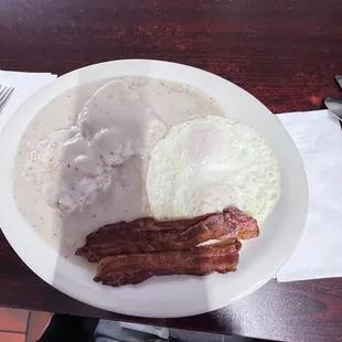 Eggs bacon and biscuits