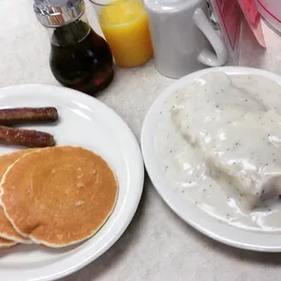 Biscuits and gravy pancakes and sausagelinks