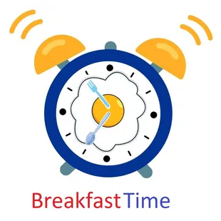 an alarm clock with the words breakfast time