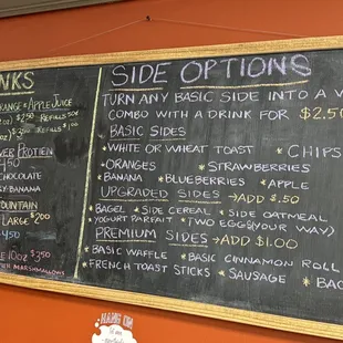 a menu on a blackboard