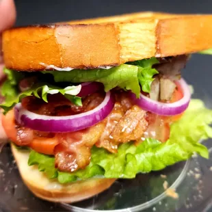 Bacon in a Blanket: Bacon, Lettuce, Tomato, and Mayo on Sourdough.