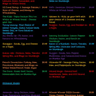 Designer Hinges Menu - Our Specialty Sandwiches
