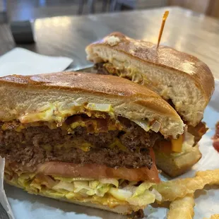 Bacon cheese burger. Two 4- ounce patties is standard