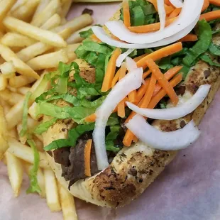 Korean beef sandwich and french fries