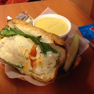 Chicken Wing Sandwich and Wisconsin Cheddar Soup.