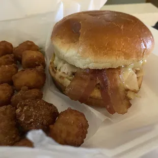 Fried Chicken and Bacon Sandwich &amp; Pretzel Cheese Curds
