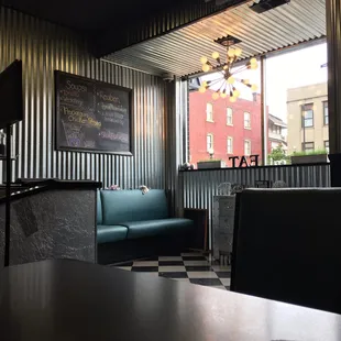 a view of a restaurant from the window