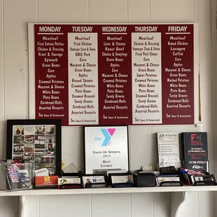 menus on a shelf in a restaurant