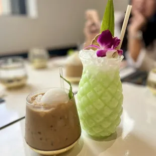 Salted Crema Coffee and Piña Pandan (mocktail)