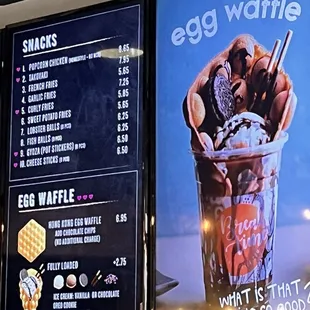 Snacks menu and prices