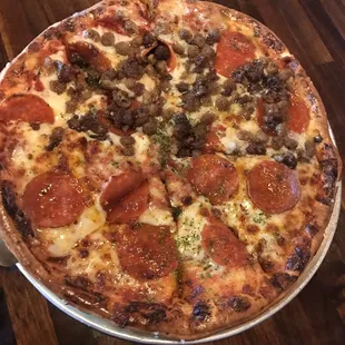 Pepperoni and sausage pizza