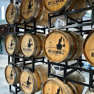 barrels stacked on a rack