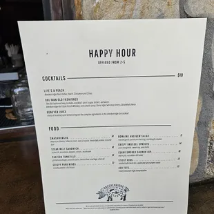Happy Hour menu