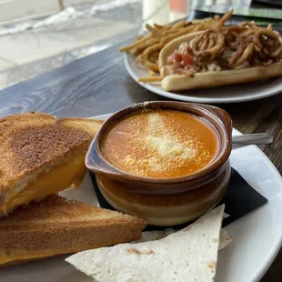 Tomato soup and grilled cheese. Salmon roll