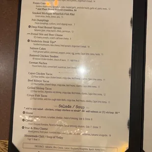 the menu for the restaurant