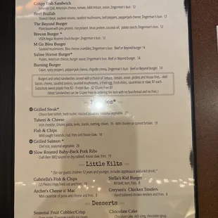 a menu for a restaurant