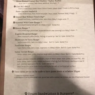 Sandwiches and burgers