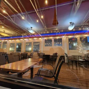 Outdoor seating (indoor seating in reflection)