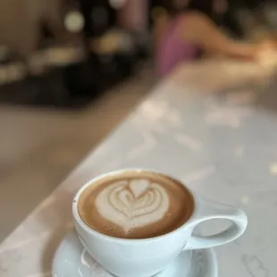 a cup of cappuccino on a saucer