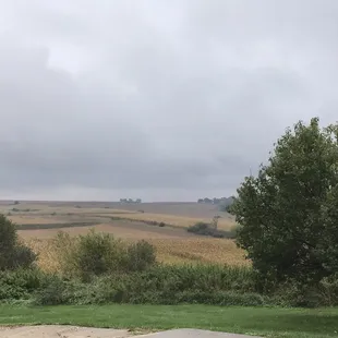 a picnic table and a view