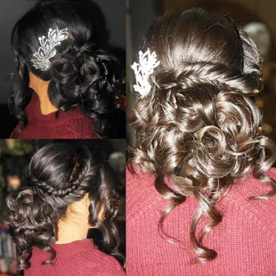 Low updo with a side fish tail braid