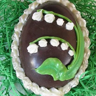 Dark chocolate lilly Fabrege-stye egg. Many designs, each handmade.