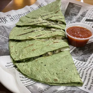 Spinach and artichoke quesadilla with chicken