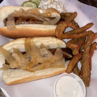 Bratwurst with fried green beans