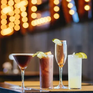 Brekki Brekki Signature Cocktails: Espresso Martini, Bloody Mary, Cran-Apple Mimosa, and Margarita.