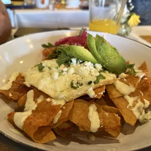 Brekki chilaquiles with avocado