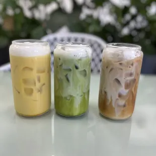Turmeric/Ginger Latte, Matcha Latte &amp; our Regular Latte