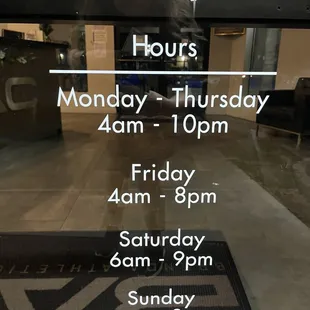 Hours as of April 2023. A very nice fitness club.