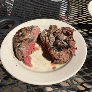 A Filet-ish that was ordered medium well and came out rare in the middle - cold center.
