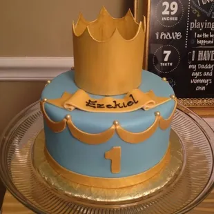 My son&apos;s first birthday cake.  She did a beautiful job I was so happy with it.  It tasted as good as it looked!