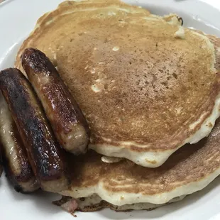 Scrumptious blueberry pancakes and sausage links