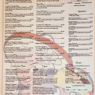 Back side of current menu (Jan 2023)