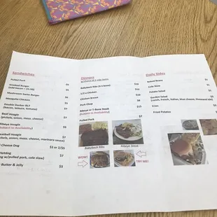 a menu for the restaurant
