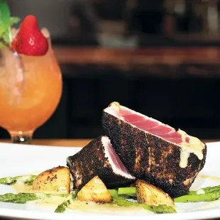 Our Seared Yellowfin Tuna shipped all the way from Hawaii, and our Bachelor's Fix Cocktail.