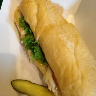 Chicken Melt - Chicken breast, melted Swiss, lettuce, tomato and honey mustard.