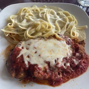 Chicken parmigiana with fettuccini, delicious!