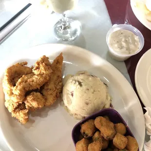 Chicken tenders and the best fried okra ever, other than my grandmothers