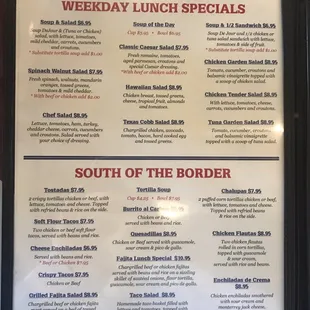 Lunch Specials Menu